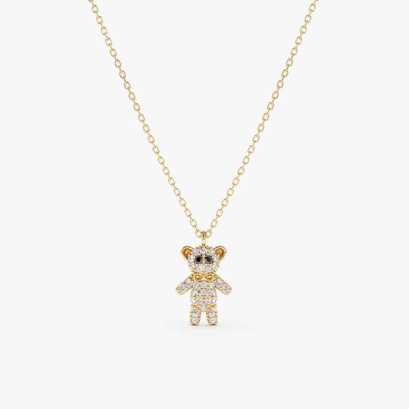 yellow gold diamond teddy bear pendant necklace