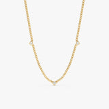 14k Solid Gold Cuban Chain Diamond Heart Necklace - Thin, Riley