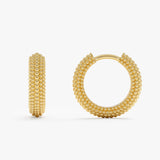 Gold Beaded Hoop Earrings, Solid Gold Textured Huggie Hoops, Dionea