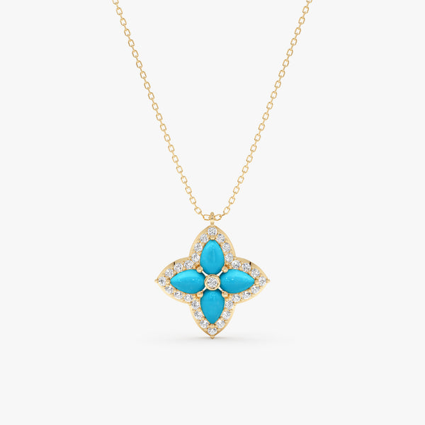 Turquoise & Lab Grown Diamond Flower Necklace, Eirlys