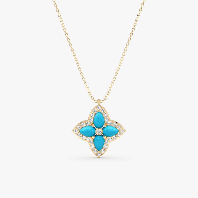 Turquoise & Lab Grown Diamond Flower Necklace, Eirlys