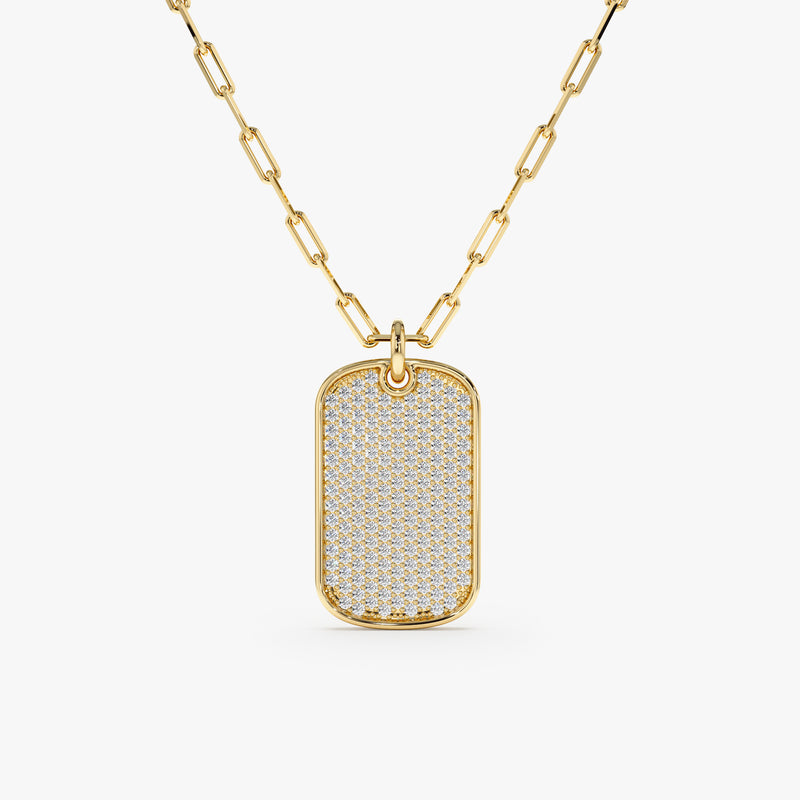 solid gold diamond tag pendant with paper clip chain