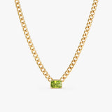 handmade solid gold cuban chain necklace with octagon cut peridot stone