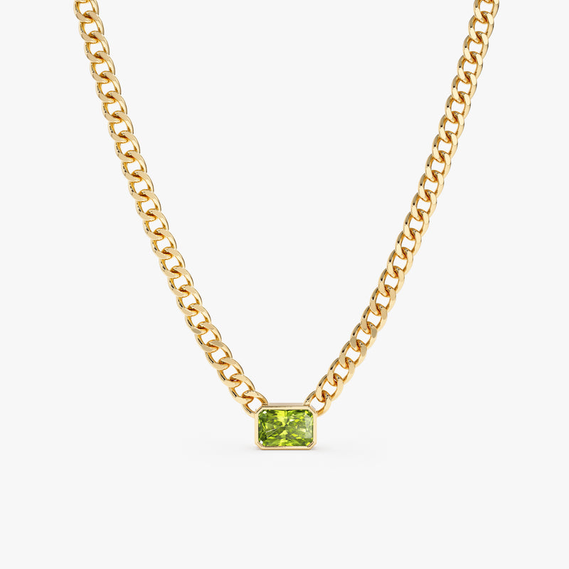 handmade solid gold cuban chain necklace with octagon cut peridot stone