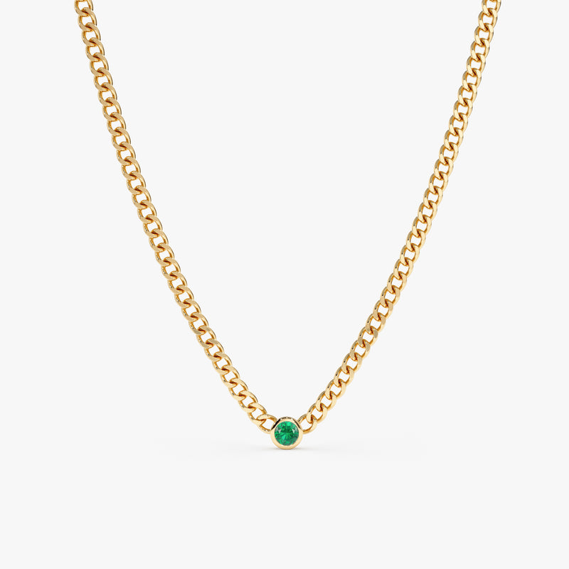 yellow gold cuban chain emerald pendant necklace