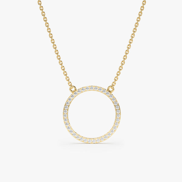 handmade solid gold diamond lined circle pendant necklace