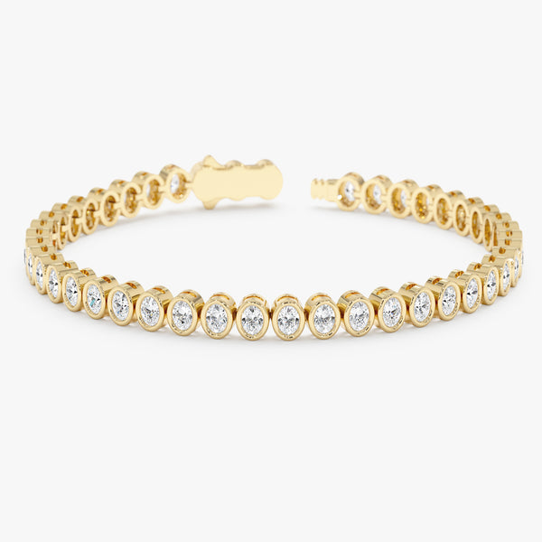 Solid Gold Oval Bezel Set Lab Grown Diamond Bracelet, Zorina