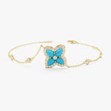 Turquoise Flower Bracelet, Clover Design, Dainty Turquoise, Eirlys