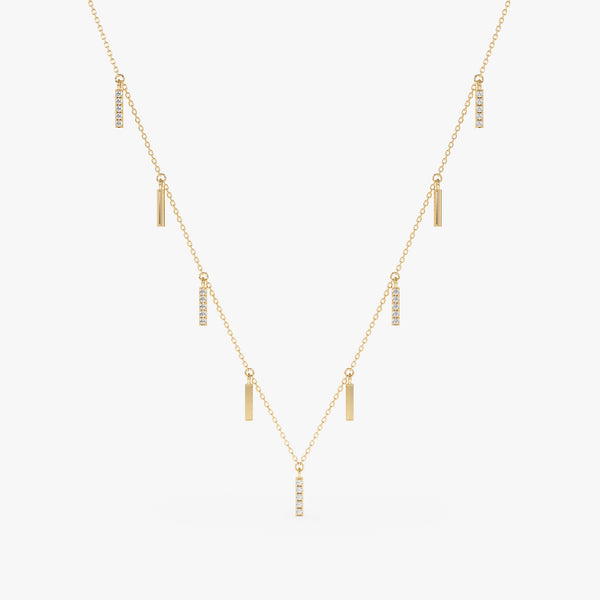 handcrafted 14k solid gold multiple diamond bar necklace