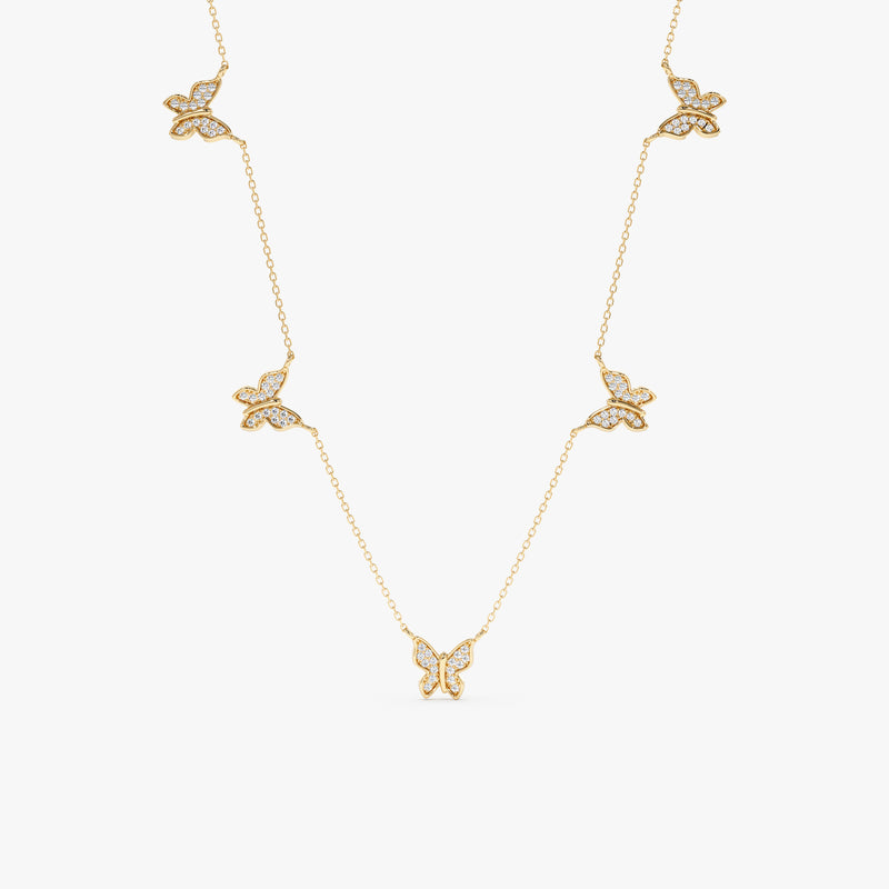 Handcrafted In Solid Gold, Diamond Butterfly Layering Necklace, Phoebe