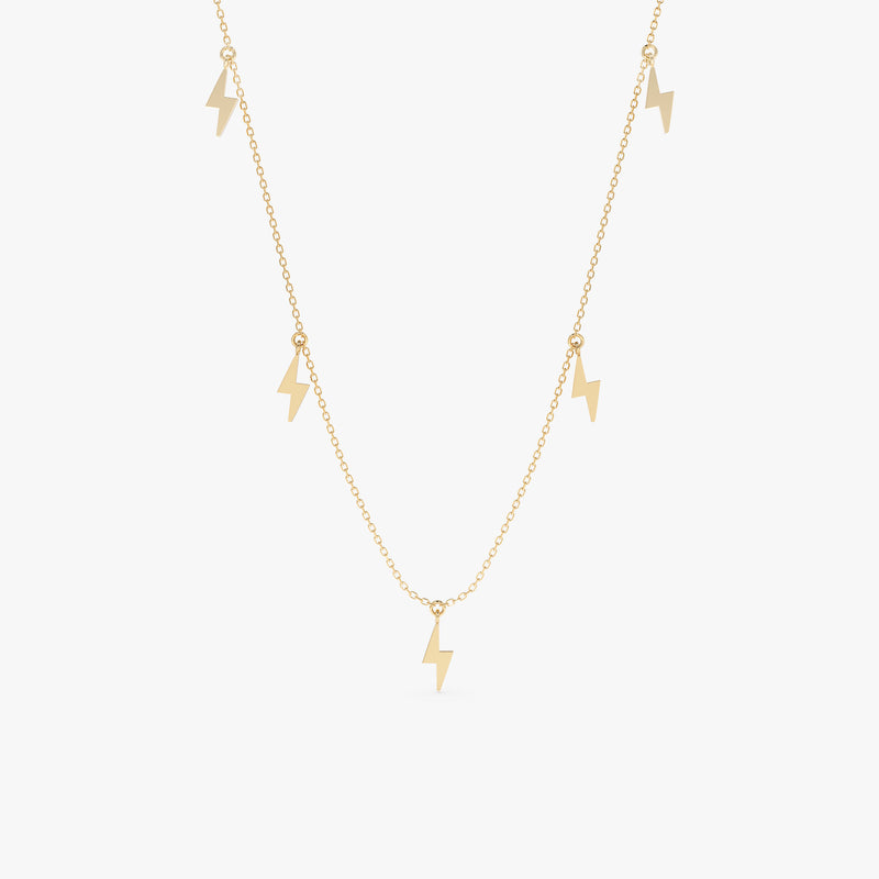 Minimalistic Solid Gold Dangling Lightning Bolt Necklace, Briella