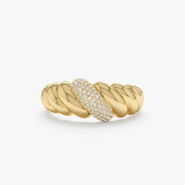 Chunky Solid Gold & Diamond Croissant Ring, Amina