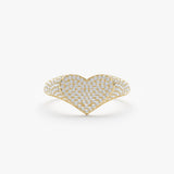 yellow gold pave diamond heart signet ring