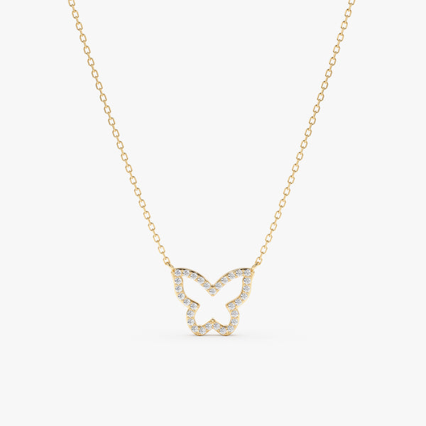 solid 14k gold butterfly cutout necklace with lined diamonds