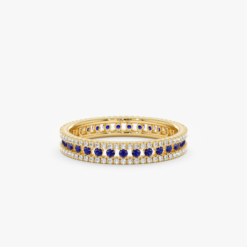 yellow gold blue sapphire white diamond band