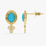 Oval Turquoise & Diamond Cluster Drop Earrings, Calithea