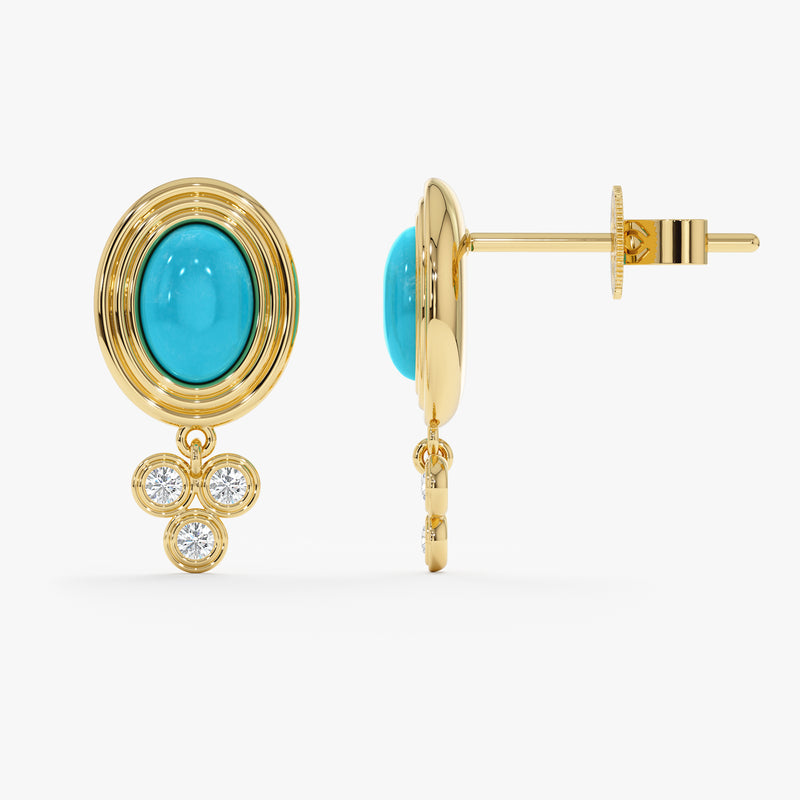 Oval Turquoise & Diamond Cluster Drop Earrings, Calithea