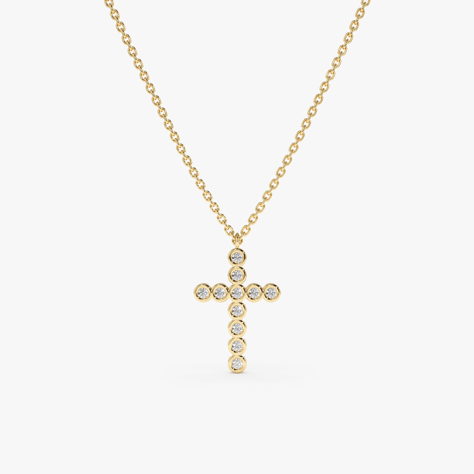 Bezel Diamond Cross Pendant Necklace In Solid Gold, Kiara