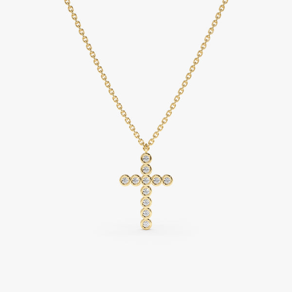 Bezel Diamond Cross Pendant Necklace In Solid Gold, Kiara