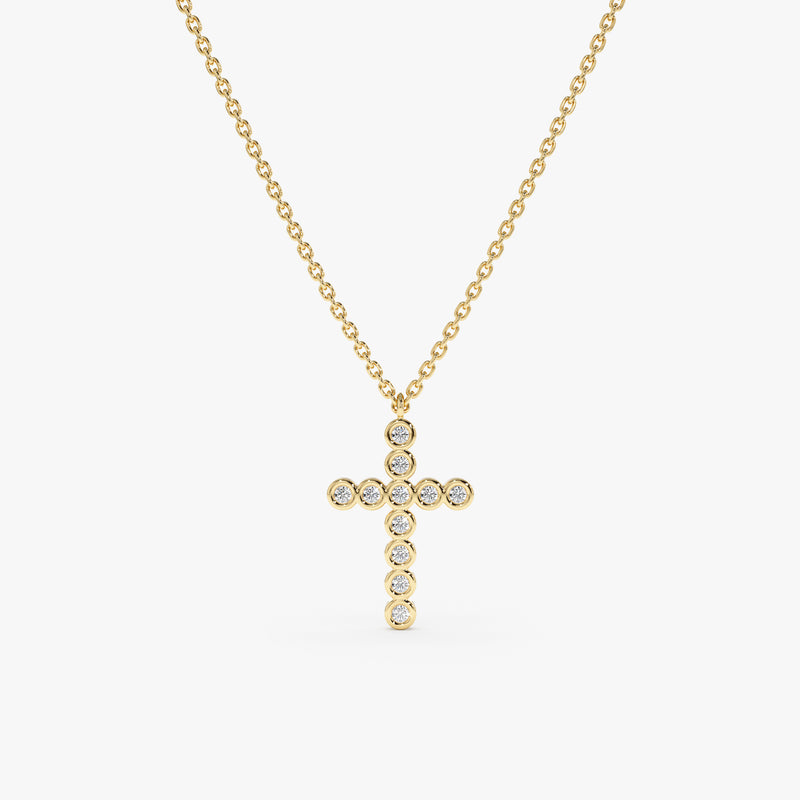 handmade solid gold necklace with diamond bezel cross pendant