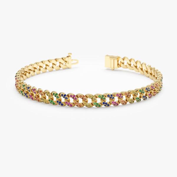 Rainbow sapphire Cuban chain bracelet