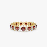 Garnet and Diamond Garland Eternity Band In Solid Gold, Ariel