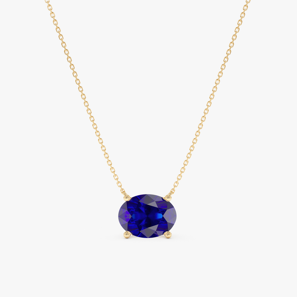 Lab-Grown Oval-Cut Solitaire Sapphire Necklace, Isabel
