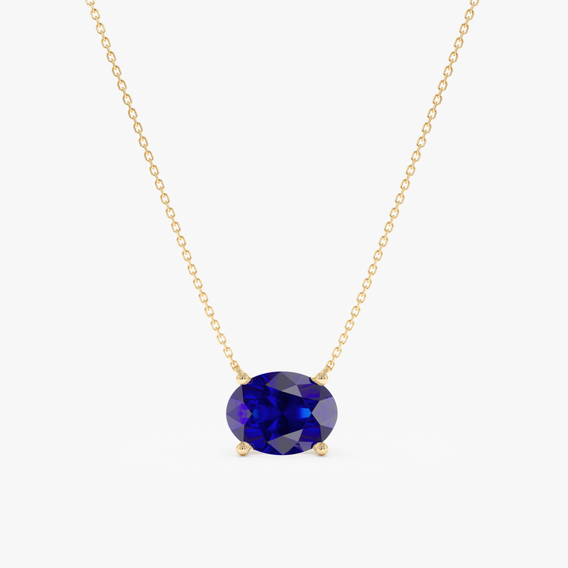 Lab-Grown Oval-Cut Solitaire Sapphire Necklace, Isabel