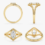 Marquise diamond split shank engagement ring in solid gold showcasing modern design and elegance, perfect for a special proposal.