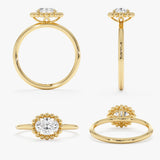 Vintage Style Oval Diamond Beaded Engagement Ring, Azeliora