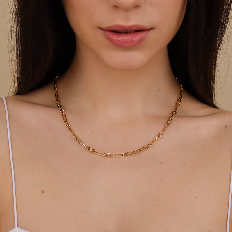 solid gold beaded paperclip chain
