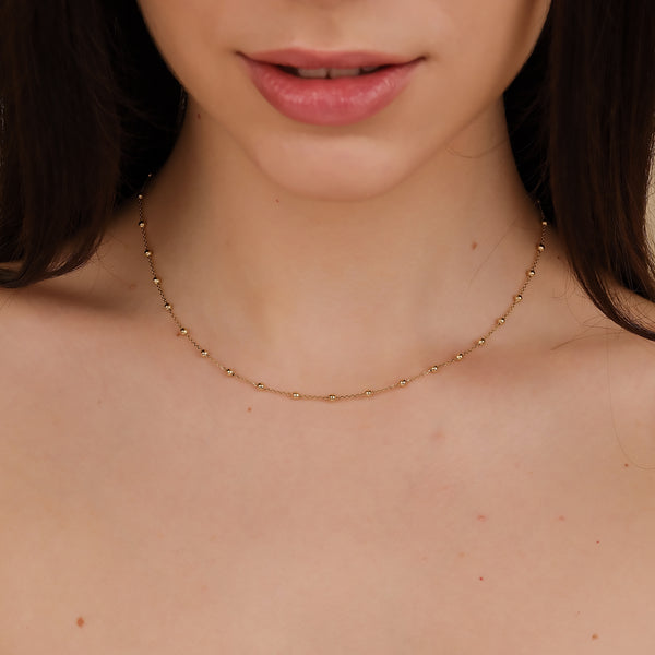 14k Solid Gold Beaded Chain Necklace
