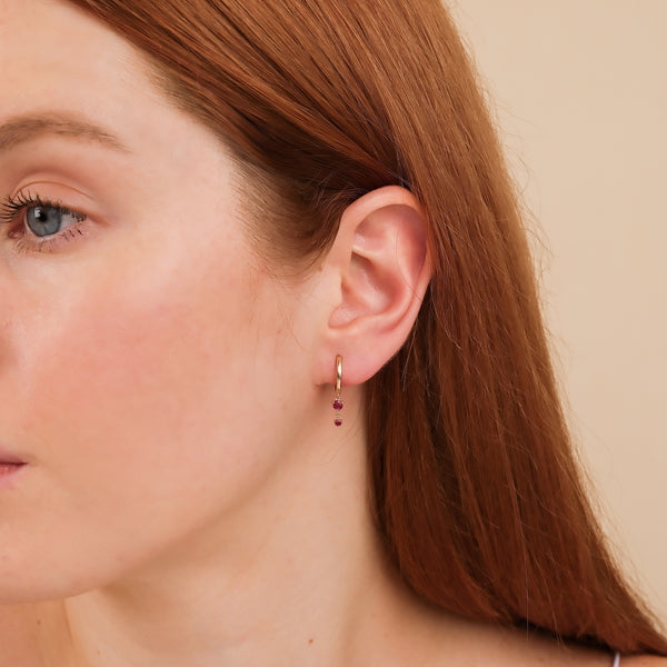 petite ruby gemstone gold hoops
