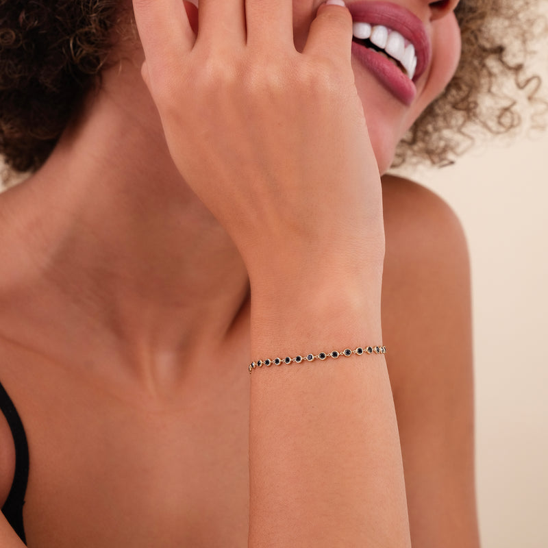 Dainty Black Diamond Bangle in Solid Yellow Gold