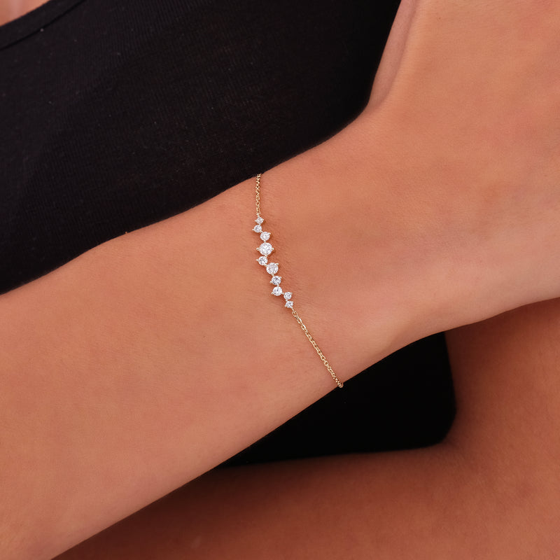 natural diamond and solid gold cluster bracelet
