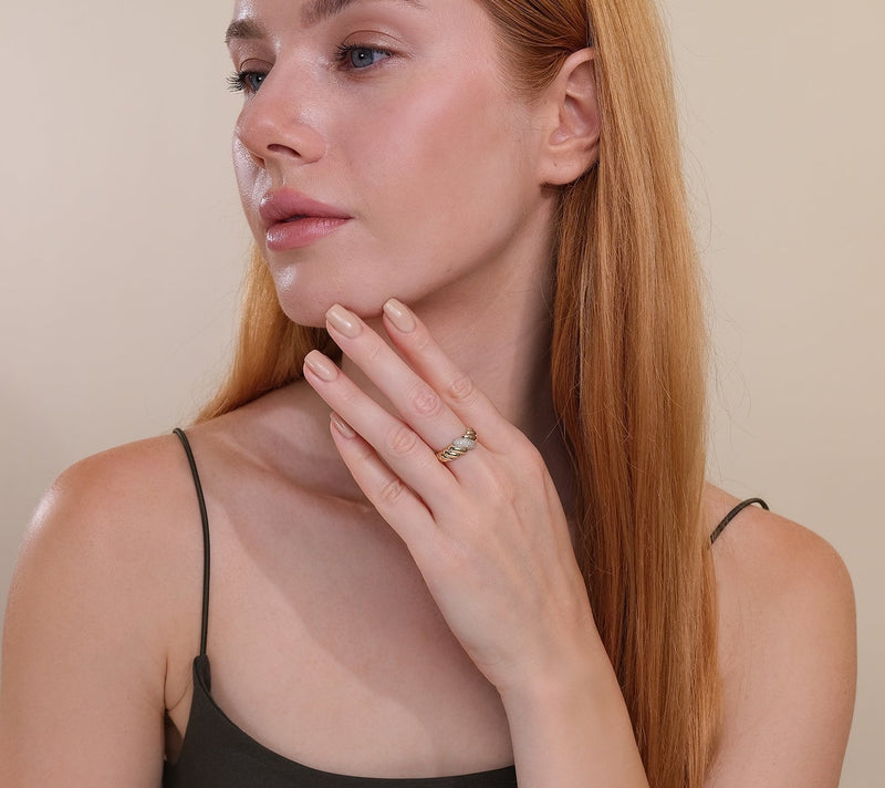Chunky Solid Gold & Diamond Croissant Ring, Amina
