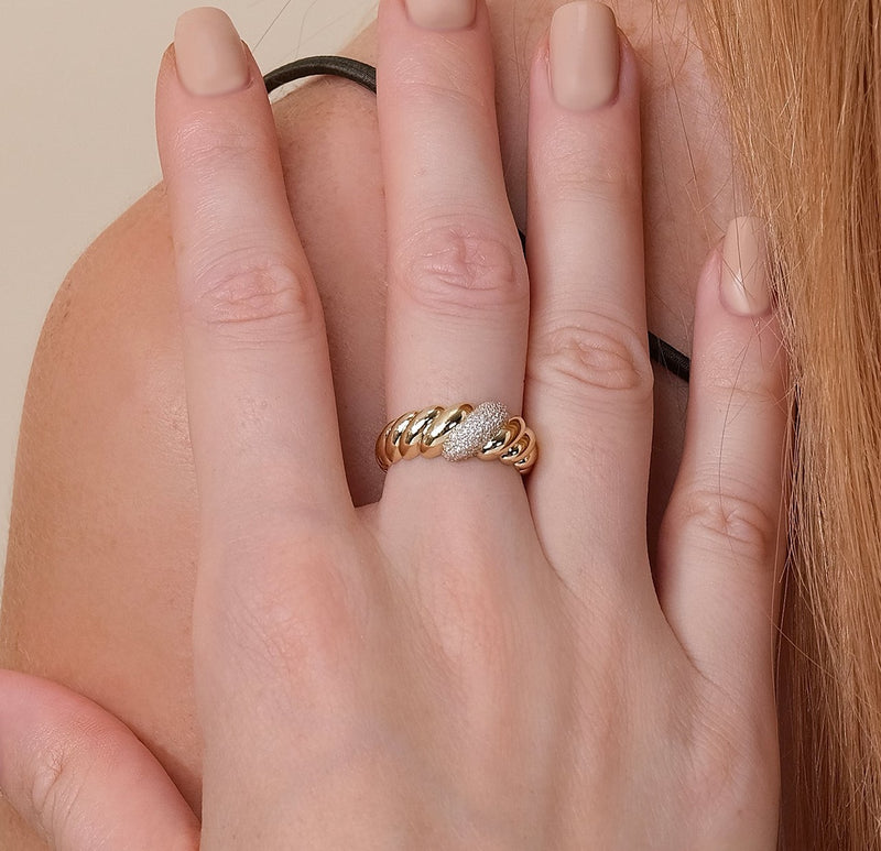 Chunky Solid Gold & Diamond Croissant Ring, Amina