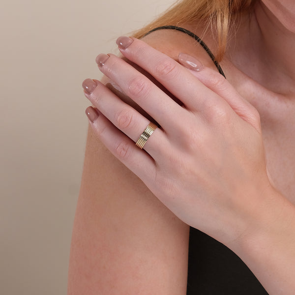 Handcrafted In Solid Gold Grooved Wedding Band, Erin