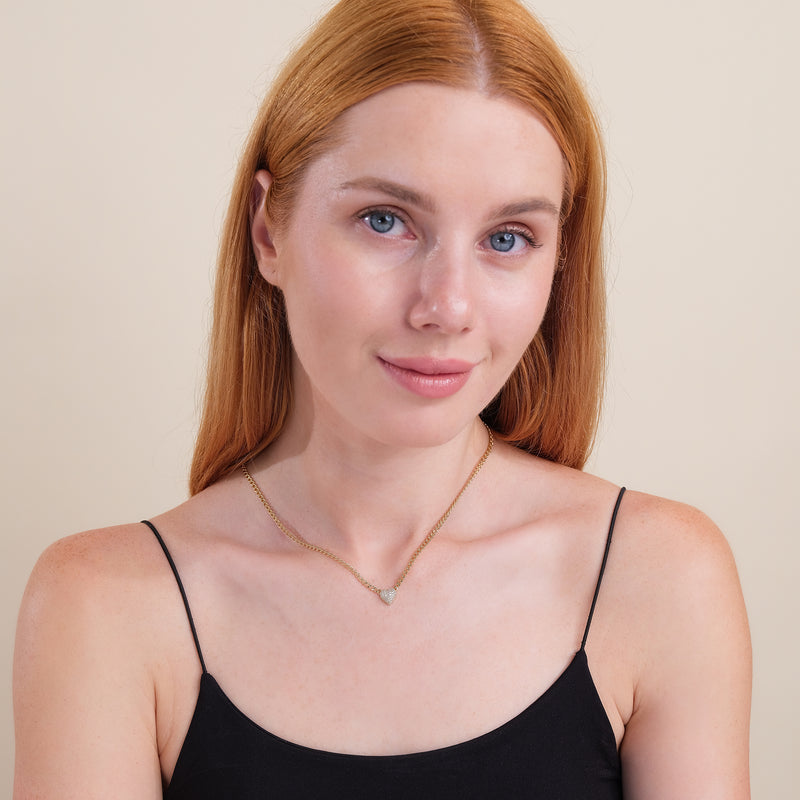 14k Gold Cuban Chain Diamond Puffed Heart Necklace, Riley