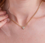 dainty gold cuban chain necklace with puffer heart pendant with paved diamonds