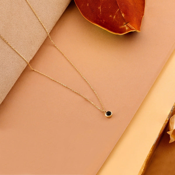 solid 14k Gold natural Black Onyx bezel Necklace