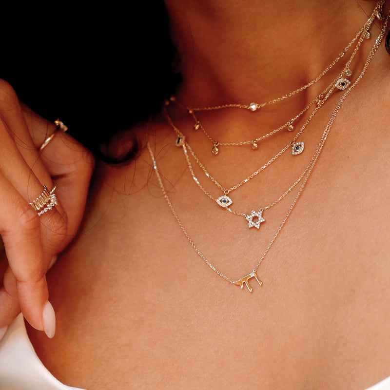 dainty sarah elise stacking necklaces with hebrew letter charm for her