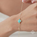Turquoise Flower Bracelet, Clover Design, Dainty Turquoise, Eirlys