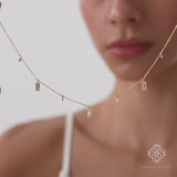Baguette and Round Diamond Dangle Necklace, Ezri