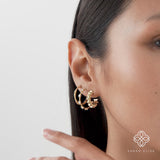 Solid Gold Half Hoops, Modern Spaced Diamond Earrings, Zinara