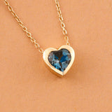 Blue Topaz Solid Heart Necklace