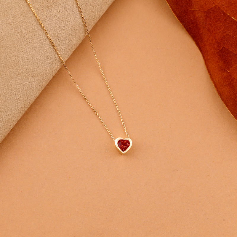 Petite Garnet Heart Necklace