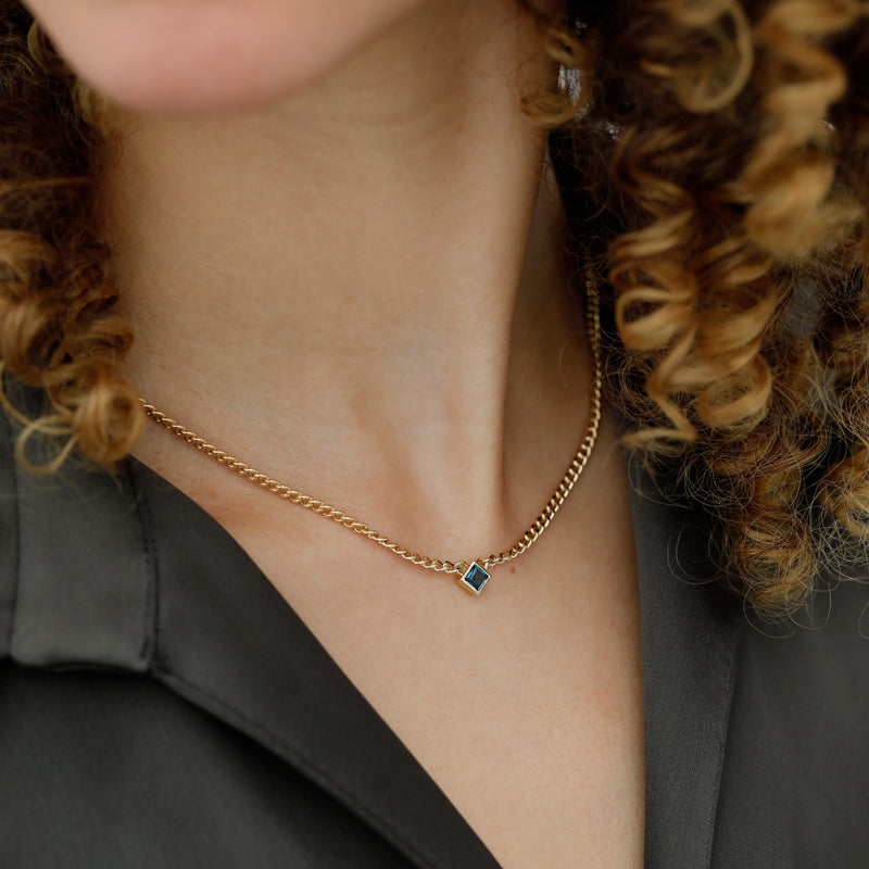 Natural Blue Topaz Solid Gold Cuban Chain Necklace