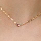 Oval Pink Sapphire Cuban Chain Necklace