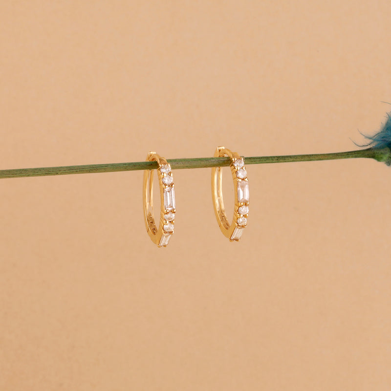 Yellow Gold Huggies with Diamond